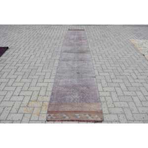 Vintage 2.4 X 13.1ft tapis turc violet Beige Patchwork laine grande surface classique Rectangle abstrait Latex pour couloir chambre tapis - Product Image 1