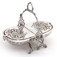 Chauffe-biscuits isolant Art Déco en argent vieilli, à double coque gravée et décorée, pour cuisson à la vapeur