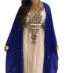 Bleu royal musulman doré perlé Abaya veste intérieure Jalabia Dubai Kaftan robes - Product Image 2