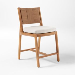 Chaise de salle à manger en teck tissé artisanal en rotin écologique avec dossier détaillé, design de cadre moderne pour appartement, utilisation intérieure/extérieure - Product Image 2
