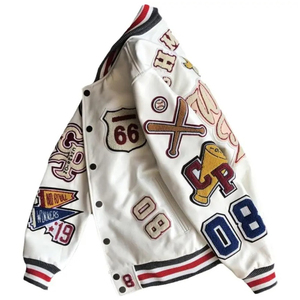 2024 hombres personalizados moda Crop Top abrigo de béisbol suelto Casual Letterman hombres parche poliéster recortado Varsity chaqueta para hombres - Product Image 3
