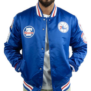 Chaqueta universitaria de satén azul para hombre, bombardero de béisbol de retazos, ropa de calle, abrigo ligero de moda - Product Image 1