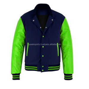 Nouvelle veste universitaire OEM 2026 en laine bleu roi avec manches en cuir vert pour homme – 100 % haute qualité, faible MOQ, vestes chauffantes sur mesure - Product Image 4