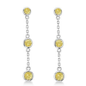 Boucles d'oreilles pendantes en or blanc 14 carats avec diamant jaune fantaisie de 1,00 carat - Product Image 1