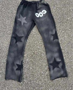 100% coton lavage à l'acide en détresse brodé Patch appliques sweats à capuche Baggy évasé pantalons de survêtement hommes sweat à capuche zippé et survêtement ensemble - Product Image 3