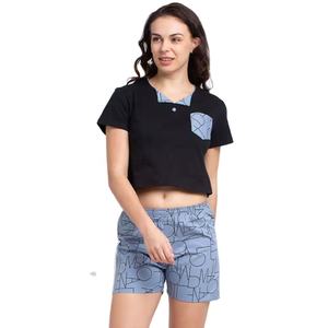 Stylish Comfortable Cotton Pajama <b>Set</b> for Women <b>Short</b> Sleeve <b>Crop</b> <b>Top</b> with Printed <b>Shorts</b> Graphic Print Twin <b>Set</b> For Womens - Product Image 1
