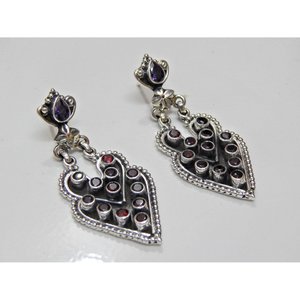 Handmade 925 Sterling Silver Wedding <b>Earring</b> <b>Stud</b> Natural Garnet <b>Amethyst</b> and Topaz Elegant Gift for Her - Product Image 1