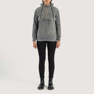 Breathable Grey Hooded <b>Suede</b> Pullover <b>Jacket</b> - Product Image 3