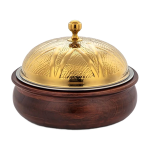 Admirable cuisine marmite casserole plat en bois métal acier martelé plaqué or couvercle nacre support Design classique - Product Image 2