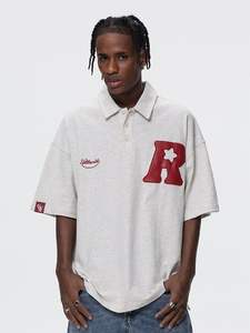 Polo con hombros caídos de gran tamaño personalizable estilo retro, Polo bordado para hombre - Product Image 4