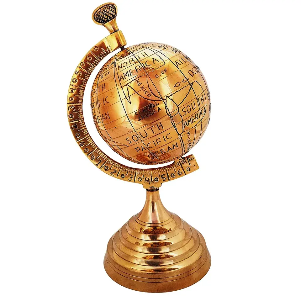 Fornecedor por atacado Vintage Mesa Top Latão Sólido Mapa Do Mundo Globo 11 Polegadas Globo Latão Sólido Mapa Mundo Vintage Base