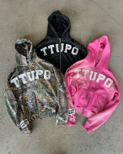 Coloré goutte épaule pleine fermeture éclair coton lourd en détresse Vintage 3d broderie Applique Patch Oem recadrée à capuche pour hommes - Product Image 1