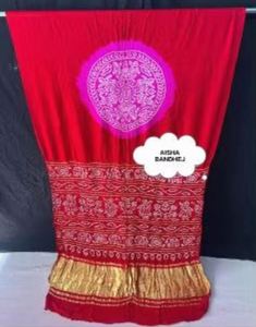Colección Festival, Sari de Seda Rasmandal Gajji, Sari Tradicional Indio de Seda Rasmandal Gajji Bandhej a Bajo Precio por Proveedor - Product Image 3