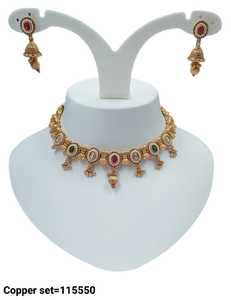 JOYERÍA DE COBRE TRADICIONAL Y DE MODA INDIA CONJUNTO DE JOYERÍA DE BODA NOVIA PARA MUJER CONJUNTO DE PENDIENTES Y COLLAR - Product Image 2