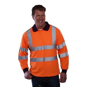 Two Tone Long Sleeve Hi Vis Work Polo Shirt Breathable Polyester Safety Clothing High Visibility <b>Reflective</b> <b>Material</b> Pockets - Product Image 3
