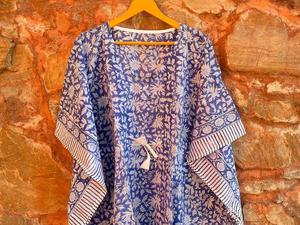 Caftan indien fait à la main en coton Maxi robe pour femmes décontracté Floral main bloc impression vêtements de nuit naturel lavable plage couverture robe - Product Image 5