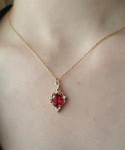 Collier avec pendentif en argent sterling 925 plaqué or 14 carats, rubis rouge vintage, filigrane, cadeau de fiançailles ou d'anniversaire pour elle - Product Image 2