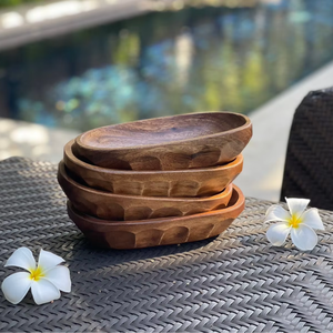Ensemble de bols ovales de service en bois d'acacia poli, écologique, fait main, de haute qualité, 4 pièces, style moderne pour mariage - Product Image 1