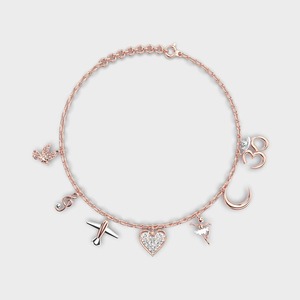 IGI Certified Round Lab Grown Diamond Charm <b>Station</b> Bracelet in 9K Yellow / White / Rose Gold - Product Image 2