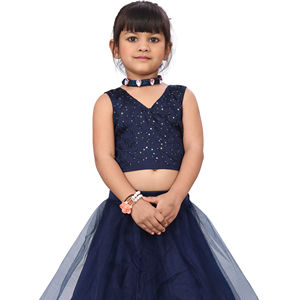 Shoryam Fashion Lehenga Choli pour enfants, longueur ras du sol, bleu ethnique, avec chemisier brodé et lehenga en tulle |   Tenues de fête de mariage pour filles - Product Image 1