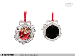 Winko FRM ORN Metal Photo <b>Frame</b> Picture <b>Frame</b> Ornament, Baby'S 1St Christmas <b>Frame</b>, Dia. 5.3Cm Photo, W/ <b>White</b> Swirled Epoxy... - Product Image 1