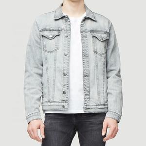 Blouson aviateur denim coupe ajustée en coton et élasthanne d'automne vintage avec logo brodé personnalisé Vestes jean pour hommes - Product Image 1
