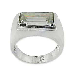 Anillo de Plata 925 para Hombre con Cristal Corte Esmeralda, Engaste de Bisel, Estilo Geométrico Clásico, Uso Diario - Product Image 3