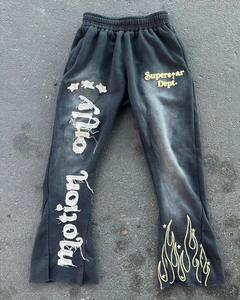 Chándal estampado de soplo desgastado para hombre de alta calidad con logotipo personalizado, pantalones apilados con dobladillo crudo, diseño de traje informal de invierno recién llegado - Product Image 4