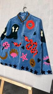 Handmade Suzani Velvet Boho Embroidered Floral Pattern <b>Stand</b> Collar Cotton Filled Winter Jacket - Product Image 5