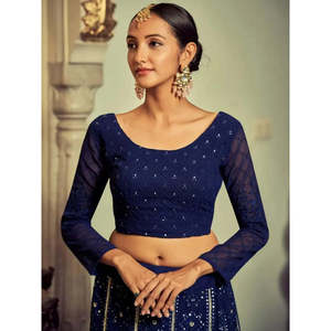 Impresionante Traje de Novia de Georgette con Lentejuelas Azul Marino - Lehenga Choli - Product Image 5