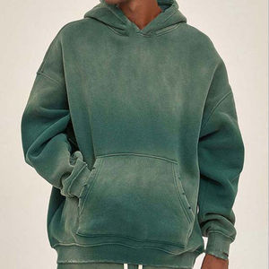 Sweat-shirt à capuche unisexe personnalisé, coupe oversize, style streetwear, en maille tricotée imperméable, effet délavé vintage, doublé, couleur unie - Product Image 1