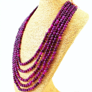 AAA+ Quality 575.00 Cts Earth Mined 5 Strand Red <b>Ruby</b> Round Shape Beads <b>Necklace</b> Cus-Jew130 - Product Image 1