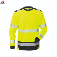 Camiseta de Trabajo de Manga Larga de Poliéster Transpirable de Alta Visibilidad con Franjas Reflectantes para Seguridad en la Construcción