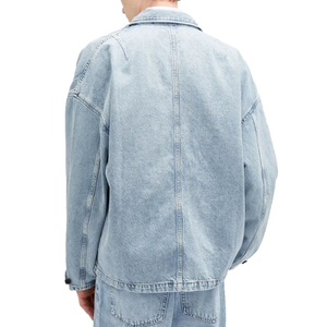 แจ็กเก็ตยีนส์ผ้าฝ้ายสีฟ้าอ่อนวินเทจสำหรับผู้ชายโอเวอร์ไซส์มีกระดุมตกแต่งคอปกสีล้วนสำหรับฤดูหนาวใบไม้ร่วง - Product Image 2