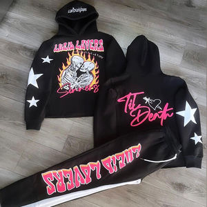 Conjunto de Dos Piezas para Hombre de Invierno con Estampado Gráfico Personalizado OEM ODM, 100% Algodón, Pantalones Deportivos Acampanados, Sudadera con Capucha, Talla Grande - Product Image 1