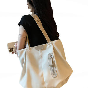 Sac à main en toile décontracté pour femmes avec fermeture à glissière Sacs à main à deux poignées lambrissés avec logo personnalisé pour dames - Product Image 5
