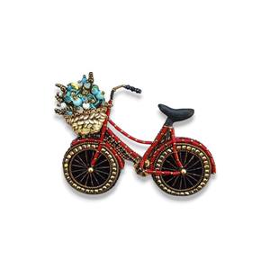 Cycle mignon Broche Bleue et dorée avec cristal et perle Broderie à la main et fil de fer perlé Broche de mode - Product Image 5