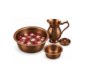 NJ 4-Piece Classic Eco-Friendly Hammered Copper Manicure <b>Pedicure</b> <b>Bowl</b> Set with Pitcher and Lid - Product Image 1