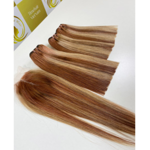 Super Double BoneStraight 10 ''Ombre orange Couleur Cuticule Alignée Génie Trame Vierge Cheveux Humains Matière Première Non Transformée - Product Image 3