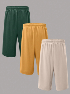 Pantalones cortos informales para correr de secado rápido para hombre con cintura elástica y bolsillo de tiro medio con cordón patrón de pantalones cortos de tablero sólido - Product Image 2