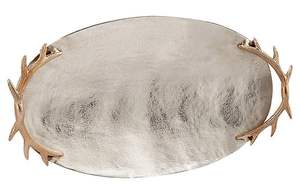 Bandeja para servir aperitivos de comida de gran tamaño de diseño elegante Bandeja para servir café Bandeja de acero inoxidable con mango de diseño de hojas para la venta - Product Image 4