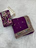 Kain Sutra Organza Khadi Merah India Pakistan Bordir Terbaru Eksklusif Saree Etnik Pengantin Dewasa Pernikahan Menawan