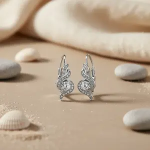 925 Silver Cubic Zirconia <b>Leverback</b> <b>Earrings</b> Women's Crystal Gift Product - Product Image 3