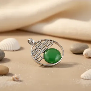 Collar con Colgante Geométrico para Mujer con Piedra de Jade, Plata 925, Cadena de Serpiente Plateada, Estilo Clásico, Uso Diario, Regalo - Product Image 2