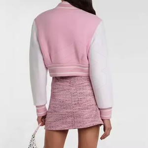 Femmes nouveau Design couleur unie haut court Letterman veste Streetwear chaud vêtements courts - Product Image 4