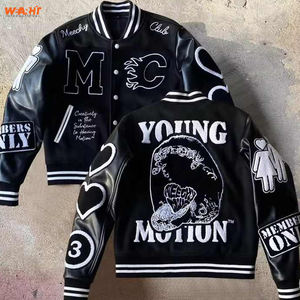 CVarsity Hommes Letterman Baseball Noir Laine Véritable Noir Manches En Cuir Veste Bleu Et noir Varsity Broderie Travail - Product Image 3