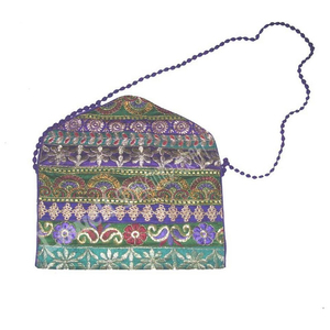 Elegante bolso de mano étnico bordado azul púrpura tradicional para bodas festivales fiestas hecho de algodón con cierre de cremallera - Product Image 3