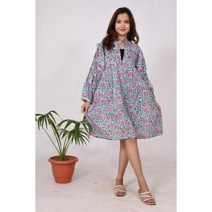 Vestido corto étnico indio de algodón para mujer, Túnica estampada con bloque de mano, ropa de fiesta de playa de verano bohemio, suave y transpirable - Product Image 4