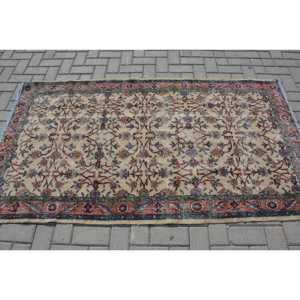 Alfombra Turca, Alfombra de Lana Azul y Roja de 3.7x6.7 pies - Product Image 3