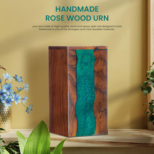 Boîte à urne en bois et résine | Boîte à urne époxy et palissandre | Urne de crémation pour cendres humaines-Boîte à urne en bois pour cendres adultes (11X6X6 po) - Product Image 2